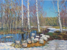 Birch Trees. Spring Sun - oil, canvas