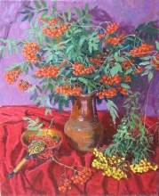 Still Life With Ash Berry And Tansy - oil, canvas