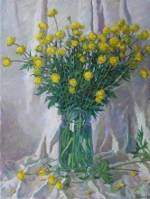 Globe-flowers - oil, canvas