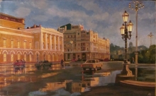 Moscow. Theater Square. Evening - oil, canvas
