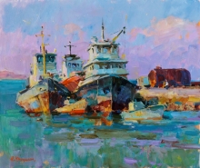 Morning In The Port - oil, canvas