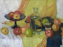 Still Life With A Blue Vase - oil, canvas