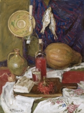 Still Life With A Pumpkin And Fish - oil, canvas