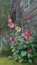 Hollyhocks - oil, canvas