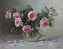 Roses In The Glass - oil, canvas