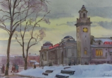 Kievsky Railway Station - watercolors, paper