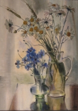 Cornflowers And Chamomiles - watercolors, paper
