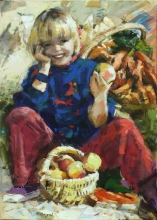 Boy With Apples - oil, canvas