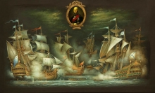 Glory To Admiral Ushakov - panel, Kholui lacquer painting technique