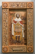 Holy Prince Alexander Nevsky - icon: birch bark, natural stones