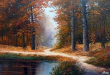 The Autumn Path To The Lake  - oil, canvas