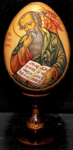 John The Theologian - Easter egg: tempera, acrylic, linden wood, acrylic varnish