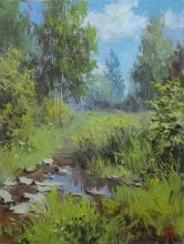 Landscape With A Brook - oil, canvas