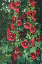 Hollyhocks - oil, canvas
