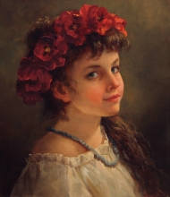 Girl In A Puppy Wreath - oil, canvas