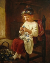 Making A Wreath - oil, canvas