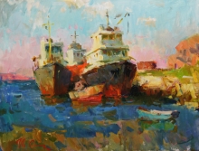 Pier In Mysovo - oil, canvas