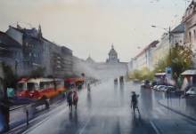 Vatslav Square In Prague - watercolor, paper