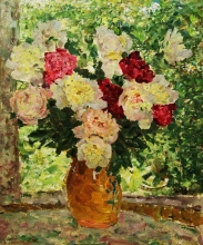 Peonies - oil, cardboard