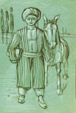Boy With A Mule - mixed technique, paper