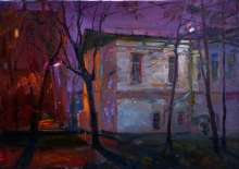 Night Courtyard In Moscow - oil, canvas