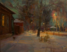 At The Street Light New Years Eve Encounter - oil, canvas