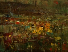 Flying Over Night Moscow - oil, canvas