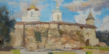 Pskov Site Of Ancient Town - oil, cardboard