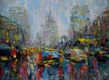 Music Of The Rain: Wet Moscow - oil, linen, spatula