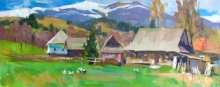 Carpathian Village - oil, canvas