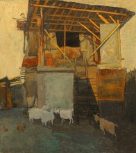 Evening With Goats - oil, canvas