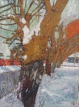 Tree In Omskaya Street - oil, canvas