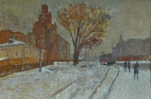 Streetcar In Zhukov Street, Omsk - oil, cardboard