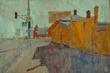 Near Old Houses In 10th Of October Street, Omsk - oil, cardboard