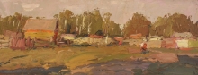 Evening In Chrnoluchye - sketch: oil, cardboard