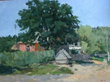 Landscape With An Oak Tree - oil, fireboard
