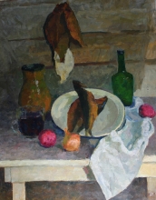 Still Life With Smoked Fish - oil, canvas