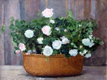 Roses In The Basket - oil, cardboard