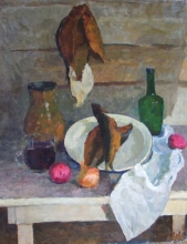 Still Life With Smoked Fish - oil, canvas