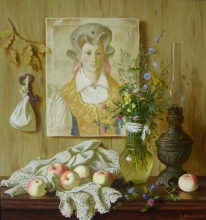 Still Life With A Lamp - oil, canvas