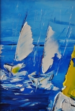 Boats In The Wind - oil, canvas on cardboard, palette knife