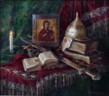 Still Life With An Icon And A Helmet - oil, canvas