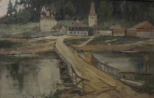 Gorohovets. Bridge - oil, cardboard