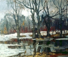 Spring. Flood In Moscow Suburbs - oil, canvas