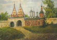 Suzdal. Monastery Gates - oil, cardboard