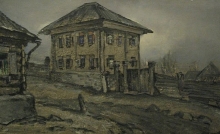 House 19 In Old Minusinsk - tempera, frireboard
