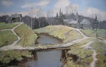 Bridge. A Village In The Southern Urals - oil, canvas