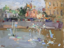 Fountains On Bolotnaya - oil, canvas on cardboard