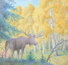 Moose - watercolors, paper