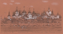 Rostov The Great - etching, white paint, toned paper